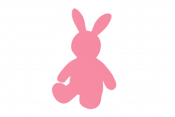 Pink bunny silhouette vector graphic sitting on transparent background, symbolizing easter, spring, and childhood
