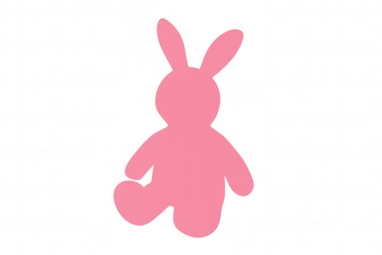 Pink bunny silhouette vector graphic sitting on transparent background, symbolizing easter, spring, and childhood