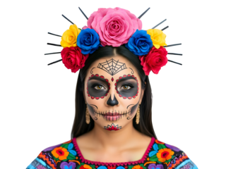 Day of the Dead Makeup Portrait. Dia de los Muertos face art and roses