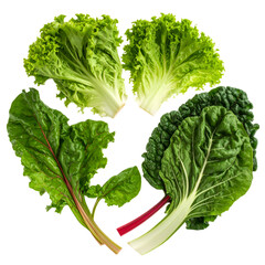 Fresh, green leafy vegetables arranged in a heart shape on a dark backdrop