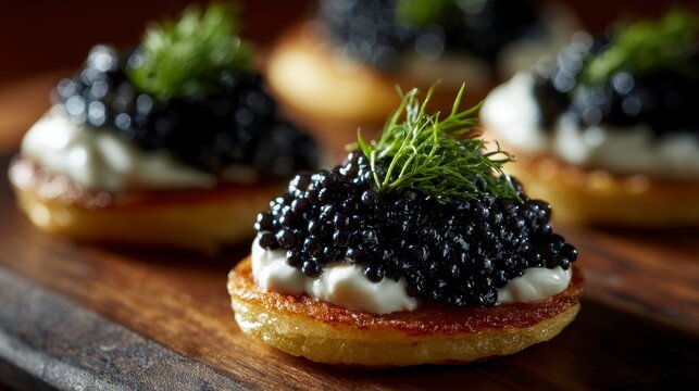 Delicious caviar blini bites
