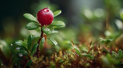 Obraz premium Dewy cranberry berry close up