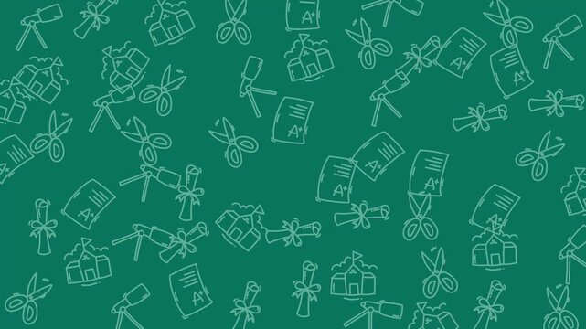 Green background with white academic icon outlines. Suitable for educational presentations, websites, and social media content for scholars and students.