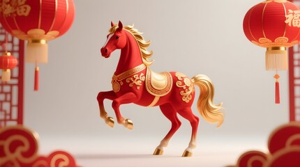 2026 year of the horse: elegant red and gold Chinese new year celeb...