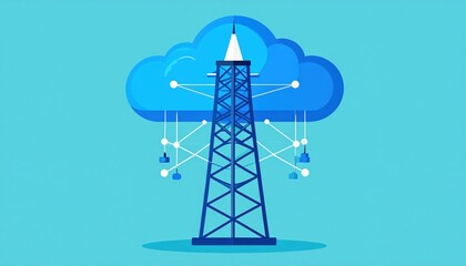 Stylized digital illustration showcasing technology innovation through cloud computing concept