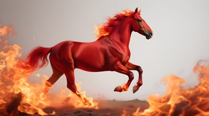 Image of a red fire horse galloping through the flames