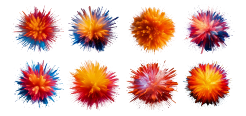 Colorful Explosions of Powdery Colors in a Vibrant Display, Isolated on Transparent, white background
