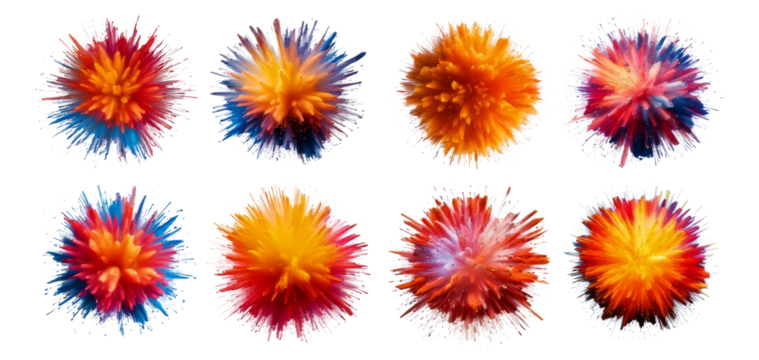 Colorful Explosions of Powdery Colors in a Vibrant Display, Isolated on Transparent, white background