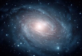 A stunning spiral galaxy glows brightly against the backdrop of deep space