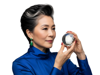 Asian woman globe crystal ball Future vision Global strategy planning