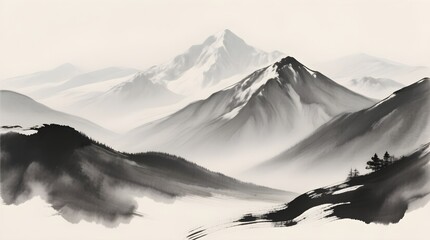 An elegant ink wash painting style poster for 2026 featuring serene...