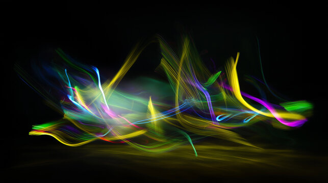 Abstract motion blur with dynamic neon lines, capturing futuristic athletic energy on dark background.