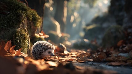 Fototapeta premium Hedgehog in forest path
