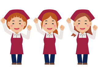 大きな身振りで応援。真紅のエプロンと三角巾の女性。その2