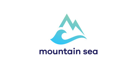 Mountain Sea Logo, Ocean Wave, Nature Adventure Symbol