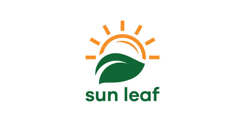 Sun Leaf Logo, Solar Energy, Organic Nature Symbol