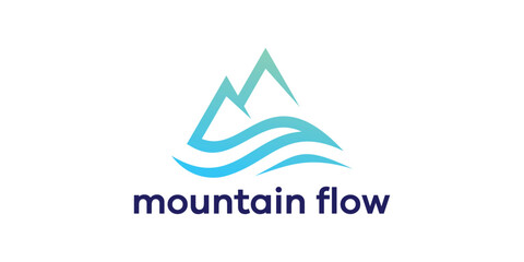 Mountain flow Logo, Ocean Wave, Nature Adventure Symbol