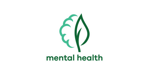 Mental Health Logo, Brain Leaf, Organic Psychology Symbol