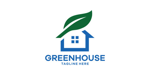 Green House Logo, Leaf Roof, Eco Property Symbol