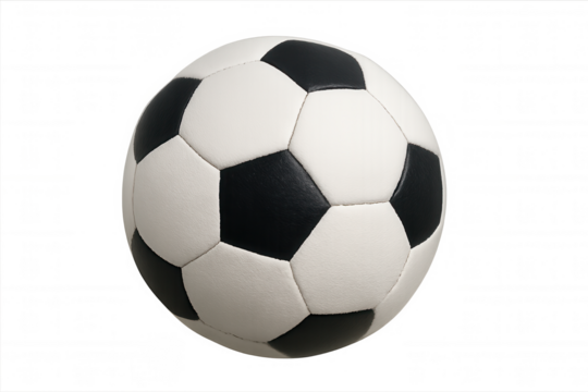 Traditional black and white soccer ball for football game, isolated on transparent background, sport playing equipment - Powered by Adobe