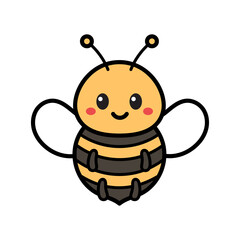 Cartoon Bee with Black Stripes Transparent Background Digital Art Illustration of Smiling Bee with Circular Head and Wings Childrens Illustration