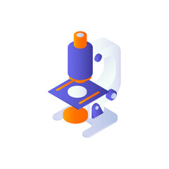 Isometric Microscope Illustration with White Base Violet Top Orange Accents on Transparent Background for Scientific Equipment and Research