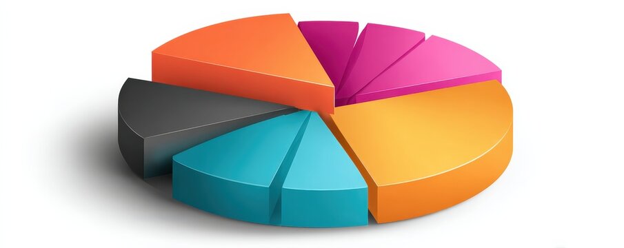 A colorful, 3D pie chart with segments in various bright colors, illustrating data distribution in a visually engaging way.