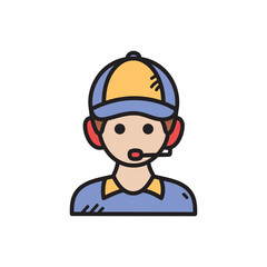 Isometric Icon of Young Person with Blue Shirt and Yellow Cap with Red Headphone on Transparent Background