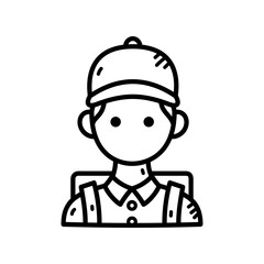 Isometric Line Art Illustration of Young Boy with Cap and Overalls on Transparent Background Minimalist Style