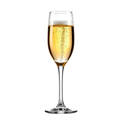 Elegant champagne flute filled with bubbly golden liquid against a black background