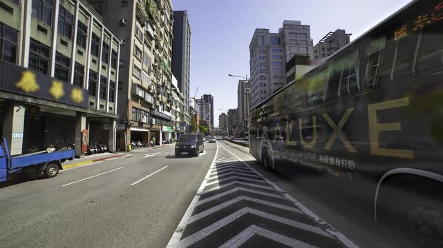 A timelapse of traffic jam at Chongqing N Rd Section 3 in Taipei wide shot tilt