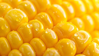 Ultra-close-up of yellow corn kernels on cob