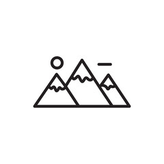 Simple Outline Mountain Landscape with Sun Minimalist Nature Illustration Icon