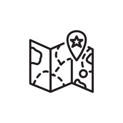 Thin Line Folded Map with Star Location Pin Pointing Icon
