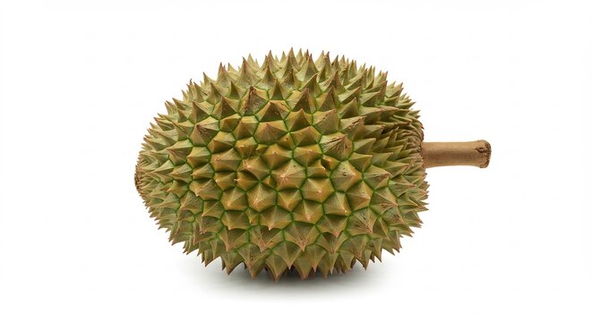 Stachelige tropische Durian detailreich auf strahlendem Wei� klar und frisch abgebildet. AI Generated
