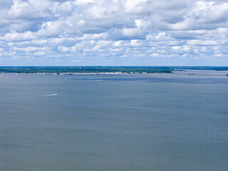 Aerial shot of the vast waters of the Atlantic ocean in Ocean City Maryland USA