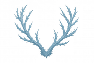 Antlers crafted from a frosty ice texture and sparkling crystal. Blue wintry shape presenting a cold fantasy concept. Transparent background