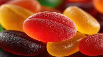 Close up of colorful gummy candies in a pile sweet and bright.
