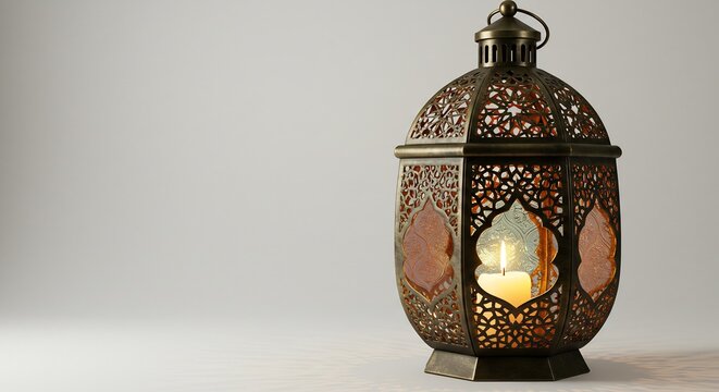 Elegante orientalische Metalllaterne strahlt warmes Kerzenlicht aus und schafft eine besinnliche festliche Stimmung. AI Generated