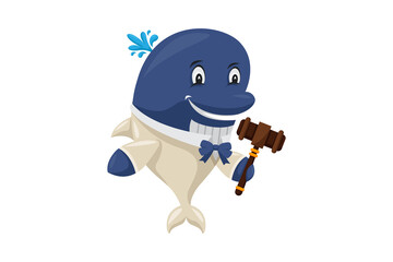 Cartoon Dolphin in Suit Holding Gavel on Transparent Background