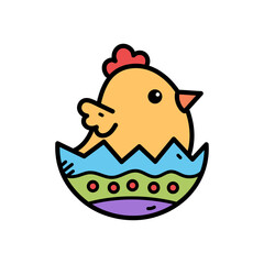 Cartoon Chick Hatching from Decorated Easter Egg with Transparent Background for Father's Day Celebration