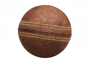 Old worn leather cricket ball with visible seam texture, symbolizing traditional sport and recreation
