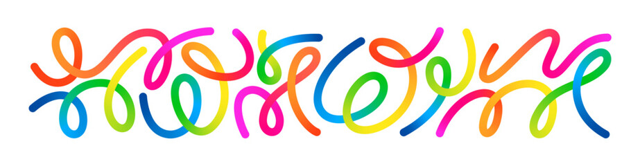 Abstract Color Gradient Lines Pattern. Vector Wave 3D Graphic Shapes with Gradient. Organic Rainbow Wavy Ribbons. Set of Fun Kid Doodle Colour Gradation Lines.