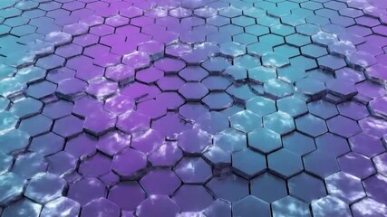 Iridescent hexagon pattern with reflective surfaces in a blue and purple gradient color scheme - Powered by Adobe