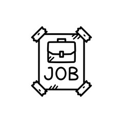 Job Advertisement on White Background Featuring Briefcase Illustration in Line Art Style and Secured with Tape Illustration