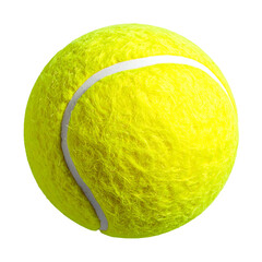 A vibrant, fuzzy, neon yellow sphere with a curved white seam, isolated on black
