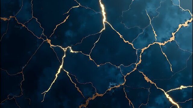Abstract Dark Blue Marble Texture with Golden Cracks and Veins, Elegant and Luxurious Stone Surface Background.