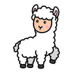 Cartoon Fluffy White Alpaca Illustration on Transparent Background