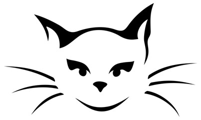 Cat face. Black and white contour drawing of a cat face. Vector illustration