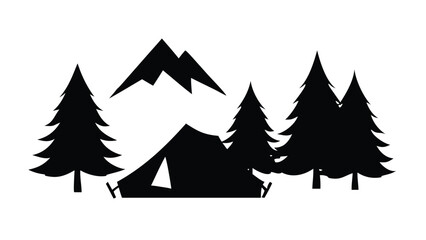 Fototapeta premium Solid Black Silhouette Vector of Camping Landscape